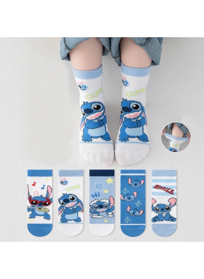 Cartoon pattern children's socks, mid-calf socks, cotton socks, autumn and winter stockings, comfortable and versatile (size: L (suitable for children aged 6-10)-stitch - Image 1